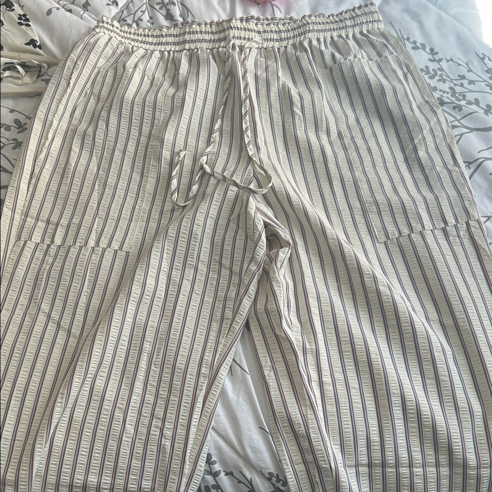 Striped Women’s Pants in Cream and Gray
